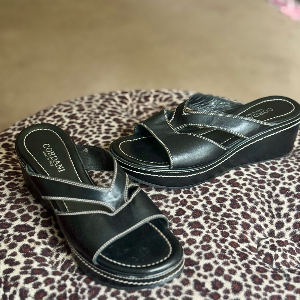 Cordani Black Leather Women's Platform Wedge Sandals Criss-cross Strap EU 40